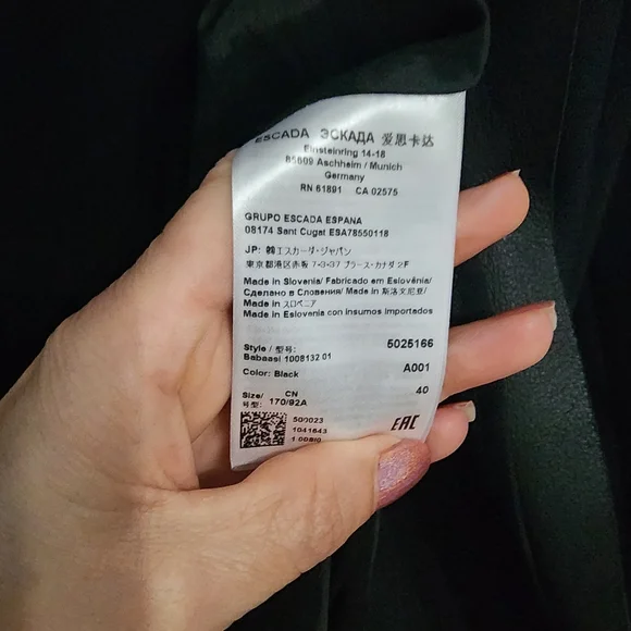 EUC Escada Black Leather Trim Wool Blend Babaasi Blazer - Picture 10 of 10